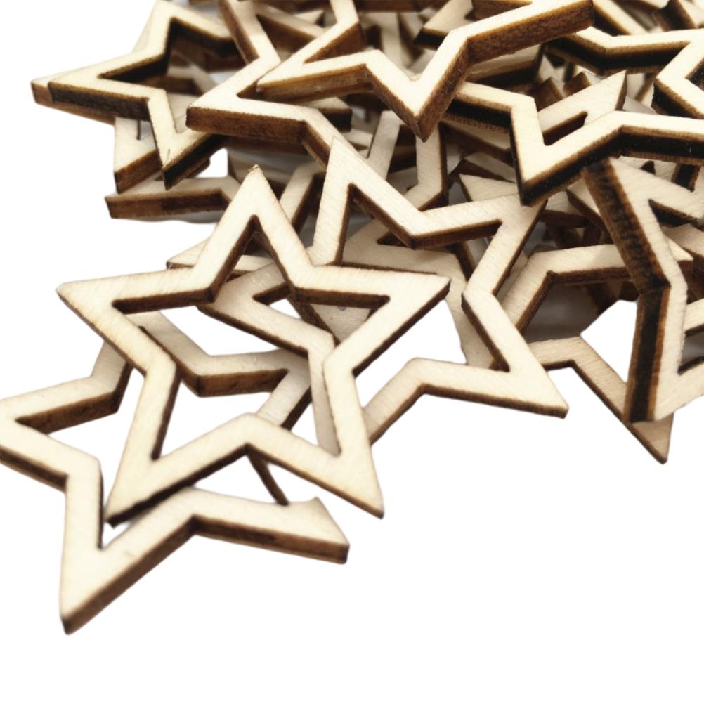 100 Pieces Wooden Hollow Star Decoration Wooden Discs Embellishments Craft Making DIY for Wedding