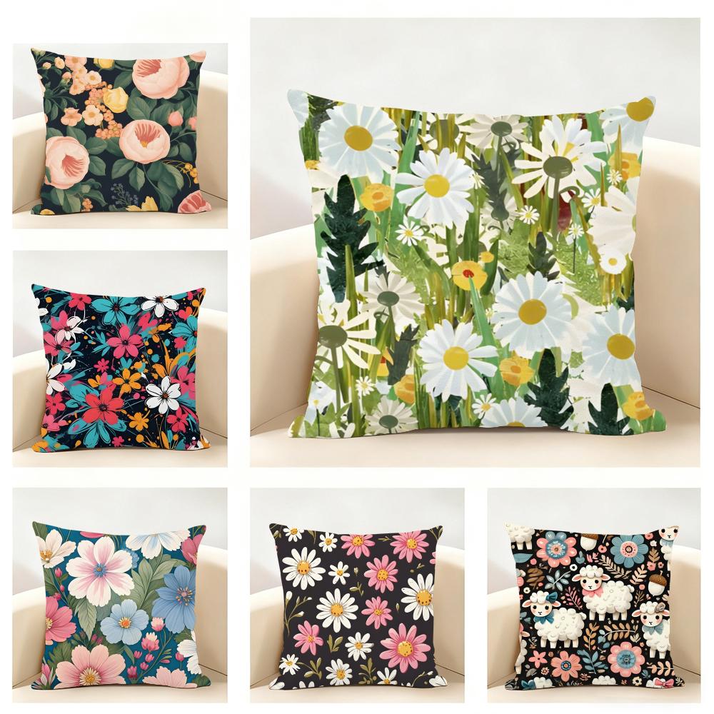 Bright And Elegant Single Printed Flowers Cushion Cover Linen Pillowcase Soft for Sofa Bed Home Room Decor