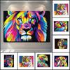 Solid Wood Frame Watercolor Lion Tiger Cat Canvas Painting Abstract Animals Pop Graffiti Posters and Prints Nordic Pictures for Living Room Decor