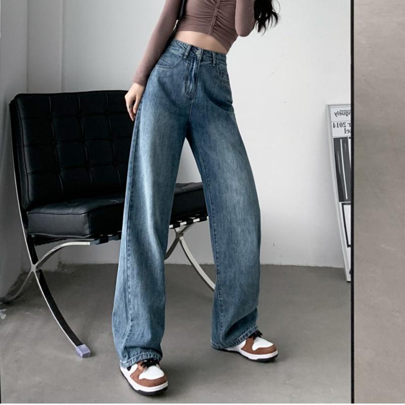 Vintage Blue Casual Wide Leg Jeans for Women Fashion Slim High Waist Loose Straight Denim Pants Woman Oversized Office Lady Trouser 24201