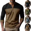Men's Sportswear Sweatshirts Autumn New Arrivals Retro Long-Sleeved Colour-Blocked Henley Collar Base Layer Men's T-Shirt