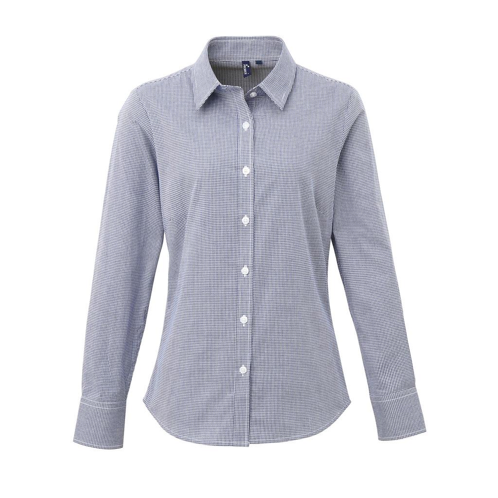 Premier Womens/Ladies Microcheck Long Sleeve Shirt
