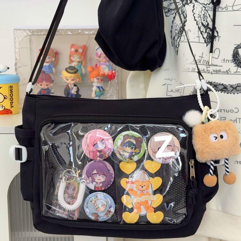 2025 College Style Versatile Ita Bag: Large Capacity Women's Messenger Bag with Transparent Badge Button