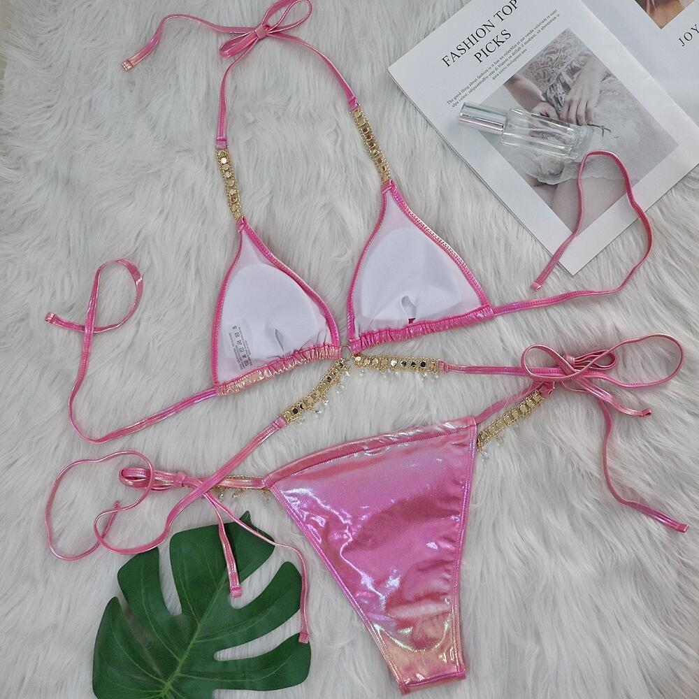 Европейский и американский купальник бикини Crystal Diamond Sexy Bronzing Straps Split