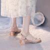 Special Small Fresh Thick Heel Sandals Fairy Style 2024 New Femininity Summer Middle Heel Rhinestone with Skirt