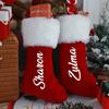 Custom Red Plush Christmas Stocking Knitted Family Christmas Candy Bag Red Plush Xmas Stocking Holiday Decor Santa Sack Kid Gift