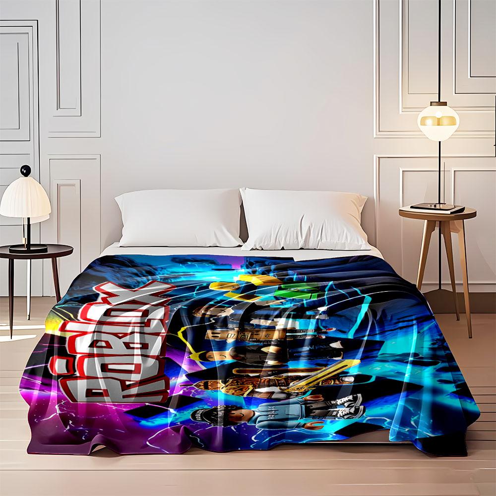 Colorful characters with "Roblox" text on a glowing, dramatic background. for all seasons blanket lunch break throw gift