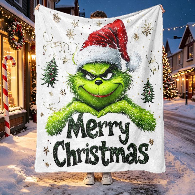 The Grinch Pattern Blanket for Home Decoration, Bed, Sofa, Car Travel, Camping, Suitable for All Seasons, Birthday Christmas Gift