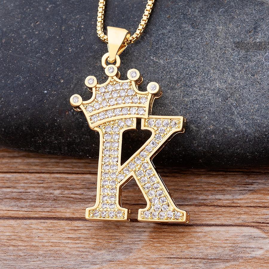 Nidin New Design 26 Letters A-Z Zircon Crown Initial Alphabet Pendant Necklace Punk Hip-Hop Style Choker Chain Jewelry Gift