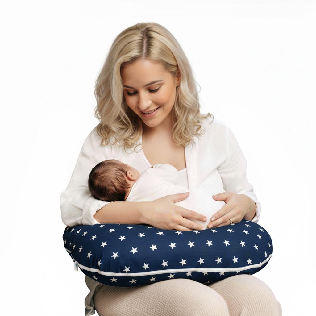 Pokrowiec poszewka na poduszkę mały rogal do karmienia piersią babyuniverse 100% bawełna - granatowe gwiazdki