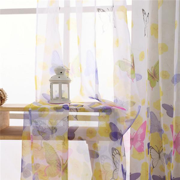 1 шт., прозрачная тюль с принтом бабочки, занавеска на окно, вуаль, драпировка, занавеска на окно, панель