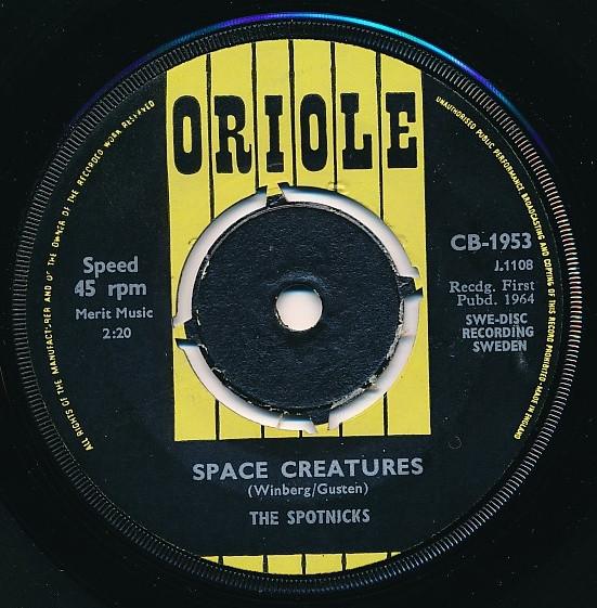 7-дюймовая пластинка SPOTNICKS Космические существа CB1953 Oriole 1964 UK Pop Б/у