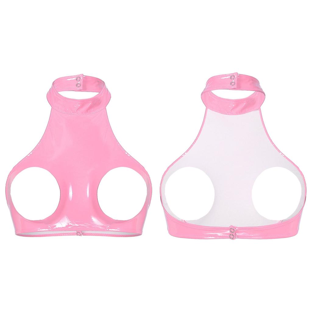 Женский сексуальный кожаный мини-бюстгальтер из ПВХ, топ с открытыми латексными рукавами, жилет, топы, клубная одежда