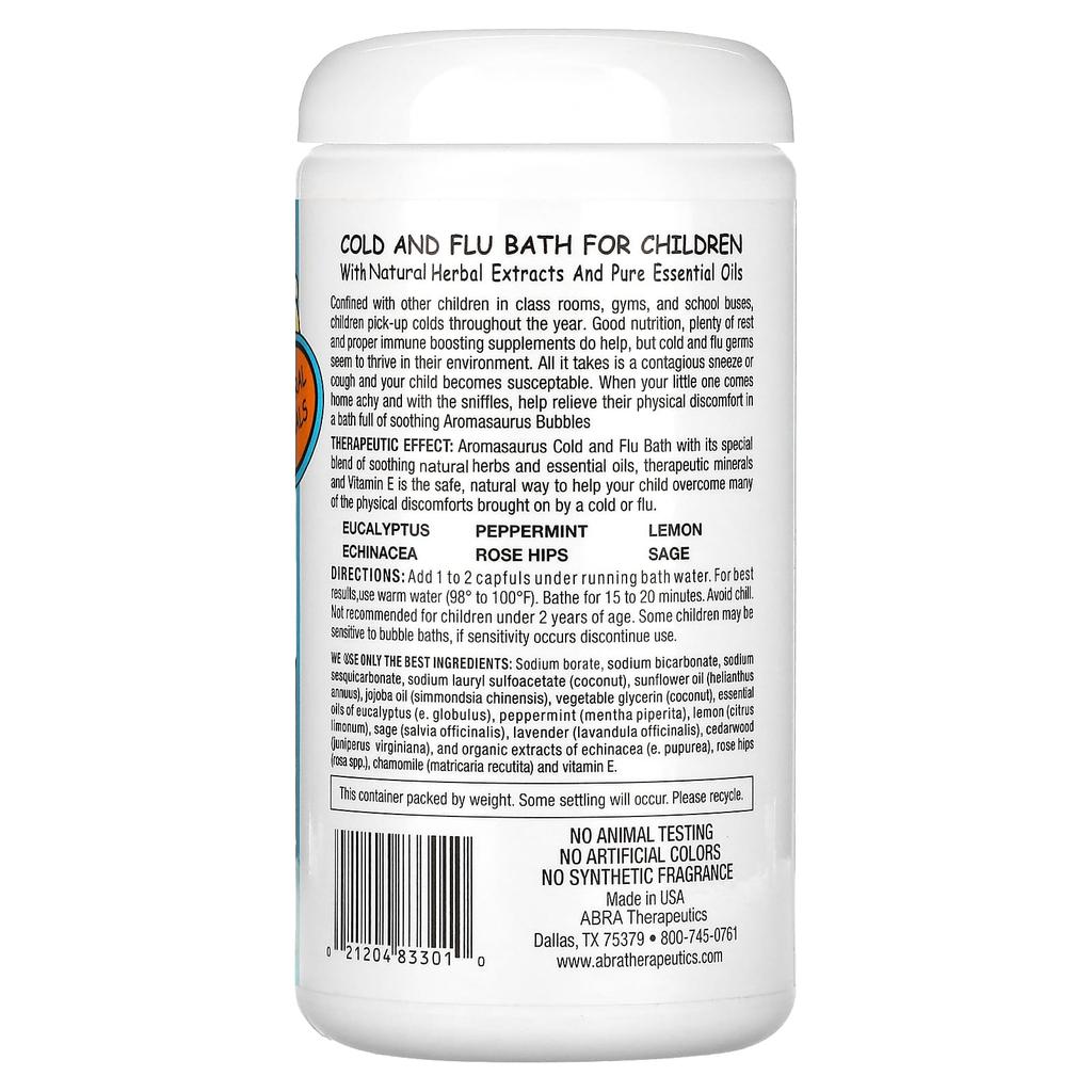 Abra Therapeutics, Aromasaurus Cold & Flu, Children's Aromatherapy Bubble Bath, 16 Oz (453 G)