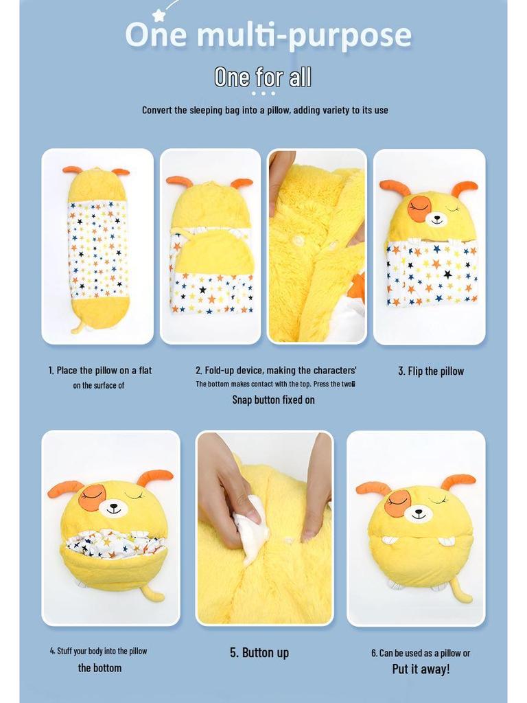 Cartoon Animal Baby Sleeping Bag with Pillow - Anti-Kick Design for Infants and Kids