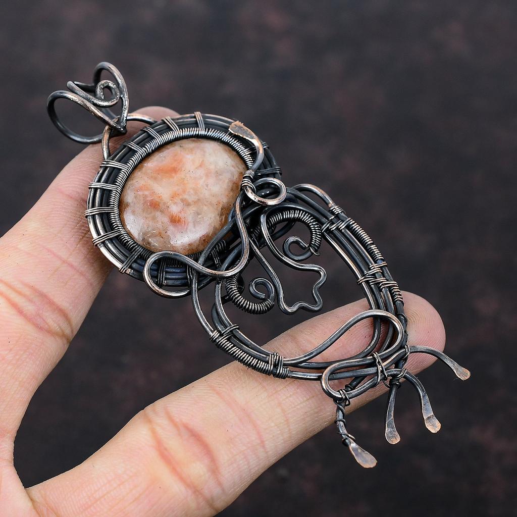 Sunstone Gemstone Pendant Copper Wire Wrapped Pendant Unique Pendant Sunstone Jewelry Handmade Pendant Wedding Gift Copper Wire Wrap Jewelry