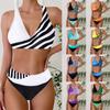 Женский купальник-бикини с бретелькой на бретельках и полуполосками с принтом и танкини