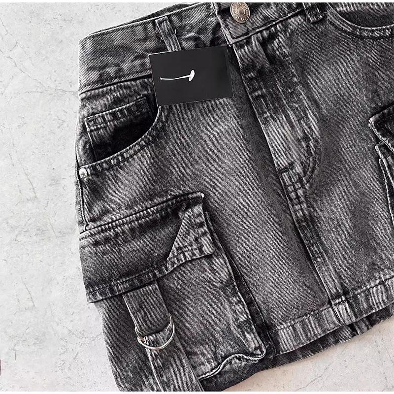 Юбка из денима в стиле ретро Y2K Harajuku Goth Short Skirt Черная мини-юбка с низкой талией Повседневная весна-лето Сексуальная облегающая юбка на бедрах