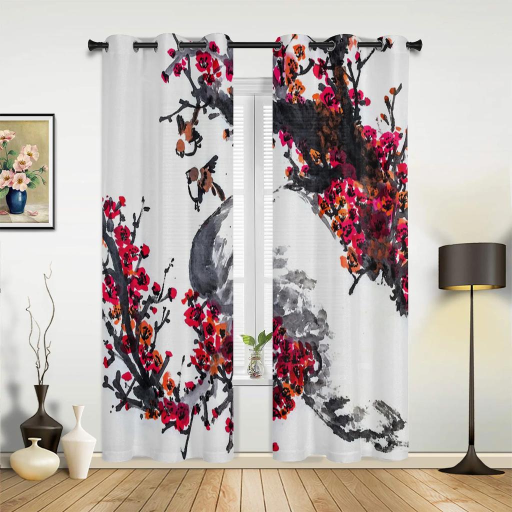 Цветущая сливовая птица в китайском стиле, занавески для окон, украшение для дома, шторы для гостиной, шторы для детской комнаты, шторы для кухни, спальни