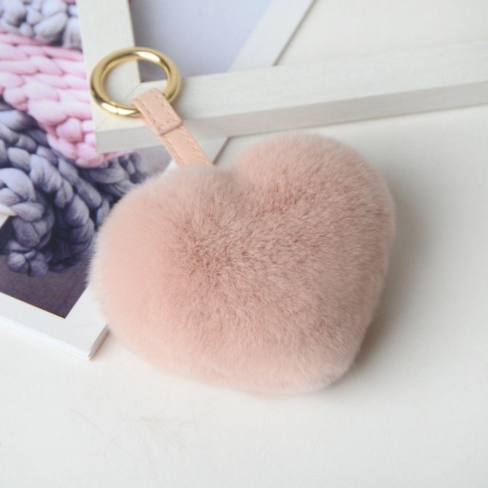Rex Rabbit Fur Heart Fluffy Fur Keychain Cartoon Design Heart Plush Pendant Bag Decoration