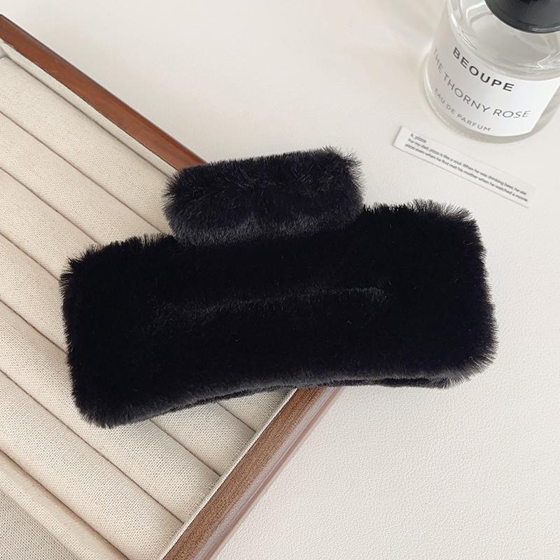 AWAYTR New Faux Fur Hair Claw Clips Large Hollowed Rectangle Plush Shark Clip Clamps Grab Girls Women Hair Accessories