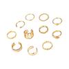 11 Pcs/Set Women Hollow Out Multi Shapes Twisted Polished Smooth Alloy Adjustable Open Ring
