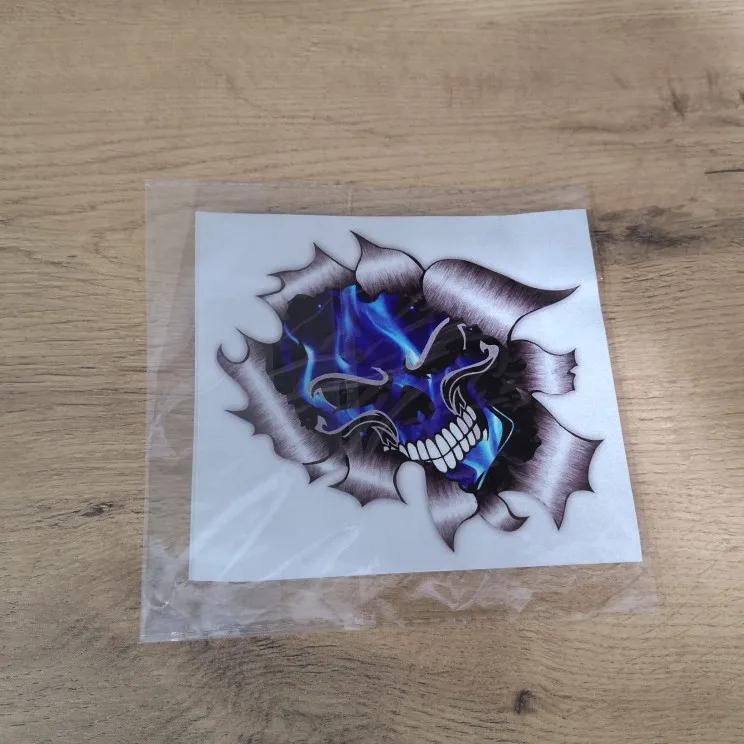 Car Stickers Decor Motorcycle Decals Skull & Electric Blue Flames  Decorative Accessories Creative Waterproof PVC,13cm*13cm