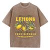 Cotton Women Acid Wash T-Shirts Premium Fresh Lemons Printing Tees Distressed Oversize O-Neck Short Sleeve Female Clothes