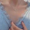 Simple Double Heart Pendant Necklace For Women Couple Alloy Silver Color Clavicle Chain Wedding Party Friends Jewelry Gift