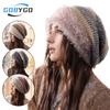 Gobygo Winter Outdoor Stacked Hat Windproof Cold-Resistant Beanie High Stretch Tight Knit Warm Plush Ear Protection Hood Unisex