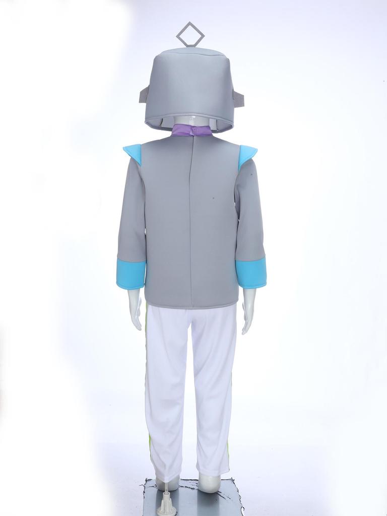 Unisex Kids Robot Costume Long Sleeve Colorful Printed Top Elastic Waistband Pants Cute Robot Headgear Cosplay Halloween Set
