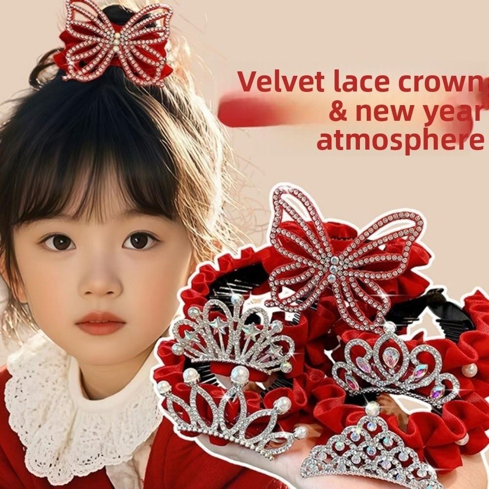 Pearl Chinese Kids Hair Claw Rhinestone Hair Clip Crab Children's New Year Crown Decorations