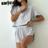 Осенняя вязаная полосатая пижама Свободный комплект с короткими рукавами и шортами Модная домашняя одежда для женщин