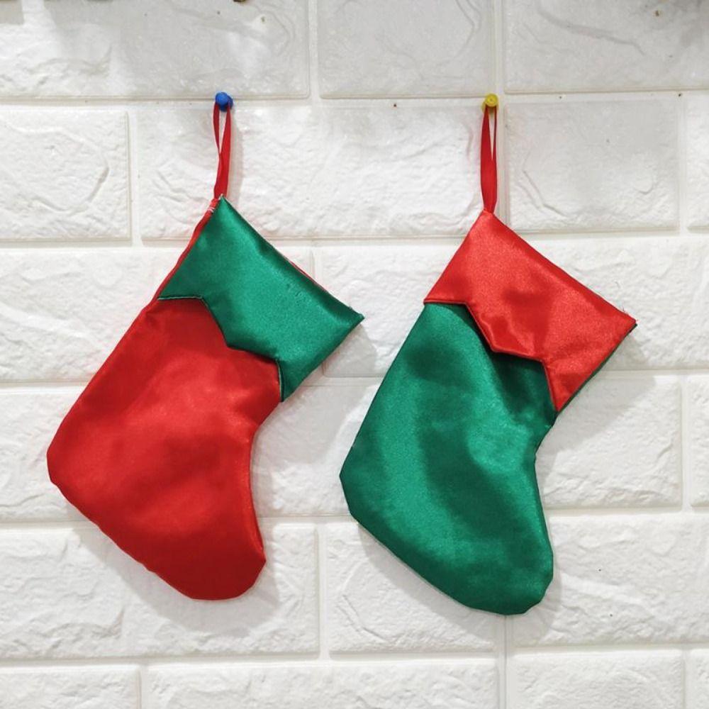 Simple Christmas Socks Red & Green Christmas Stockings Navidad Candy Gift Bags Festive Xmas Tree