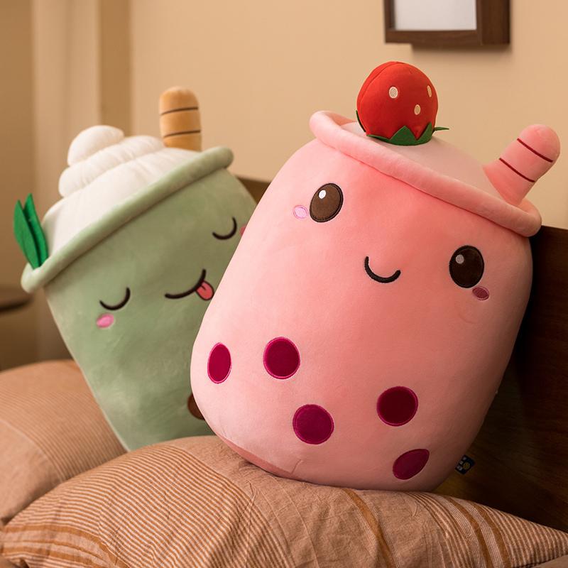 New Arrival Cartoon Fruit Bubble Tea Cup Plush Toys Real Life Boba Food With Suction Pillow Stuffed Soft Hug Cushion Decor