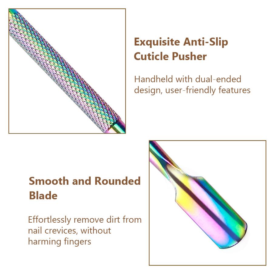 Holographic Stainless Steel Cuticle Pusher for Multi Function Remover Nail Care Manicure and Pedicure