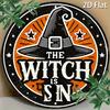 2d Flat 20*20cm Witch Wooden Logo Round Wooden Halloween Mural with Broom and Stars, Home, Garage, Restaurant, Cafe Decoration, Halloween Mural