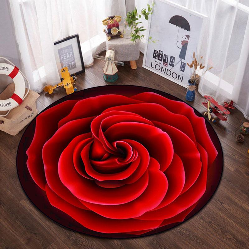 Роскошные коврики круглой формы с узором красной розы, коврик для кухни, прихожей, коврик для спальни, гостиной, мягкий ковер, нескользящий коврик