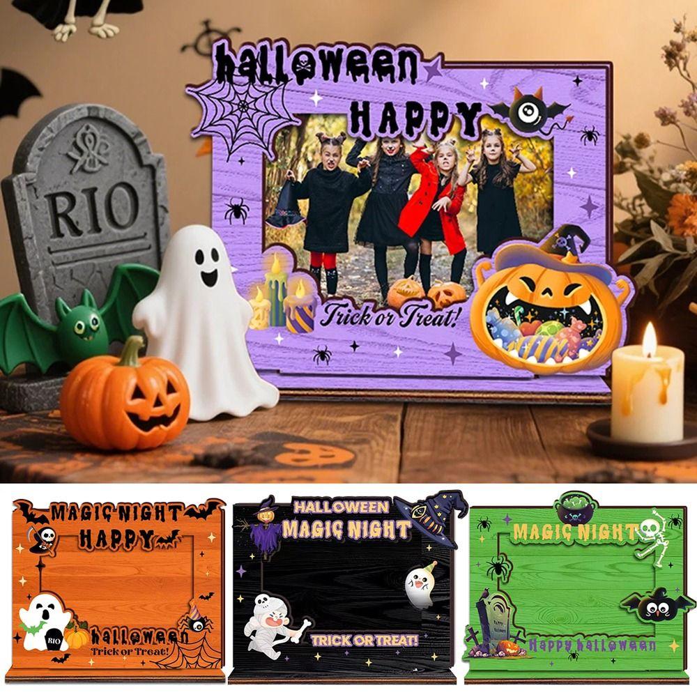 Creative Wood Photo Frame Happy Halloween Design Tabletop Photo Display Rack Living Room
