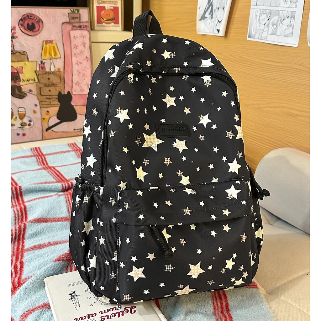 Schoolbag Girl Wind Star Printed Backpack Female Student High Value Large Capacity Commuter Campus Backpack Junior High School Student School Bag