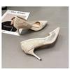 Hollow and Breathable French Shallow Mouth Single Shoes Pointed High Heels 2025 New Lace Stiletto Temperament Women's Shoes Women's Summer