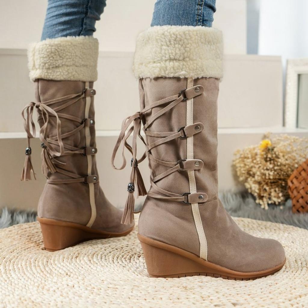 Модные зимние сапоги для женщин, зимняя обувь, теплая хлопковая обувь, сапоги до колена для холодной зимы, женские сапоги на танкетке, большие размеры, Sapatos Feminino