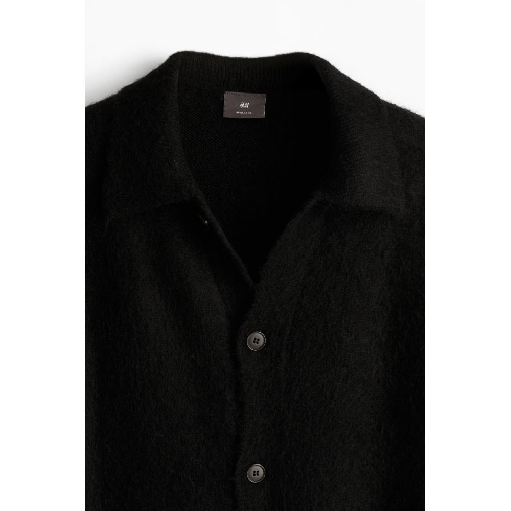 Кардиган HM Regular Fit из шерстяной смеси, черный