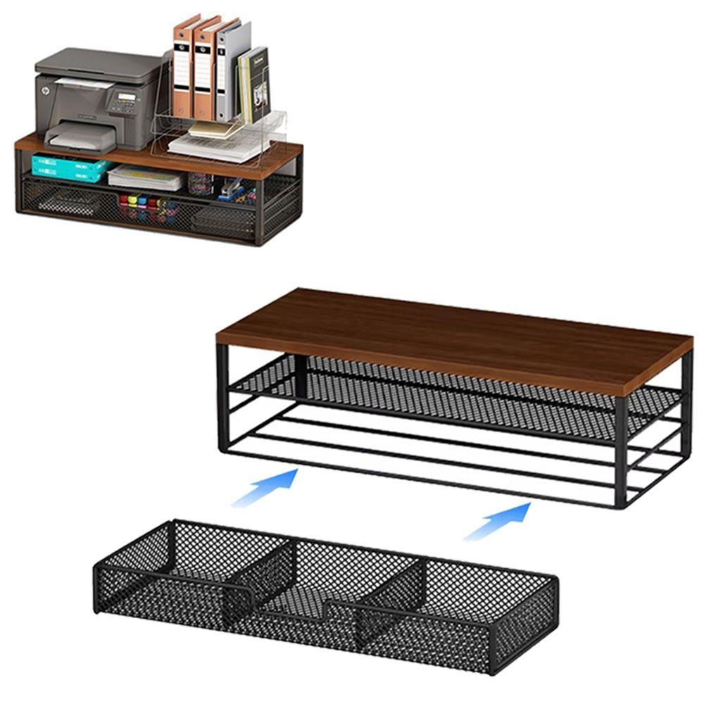 2-Tier Design Computer Monitor Stand Metal Mesh Laptop Computer Storage Shelf  Home