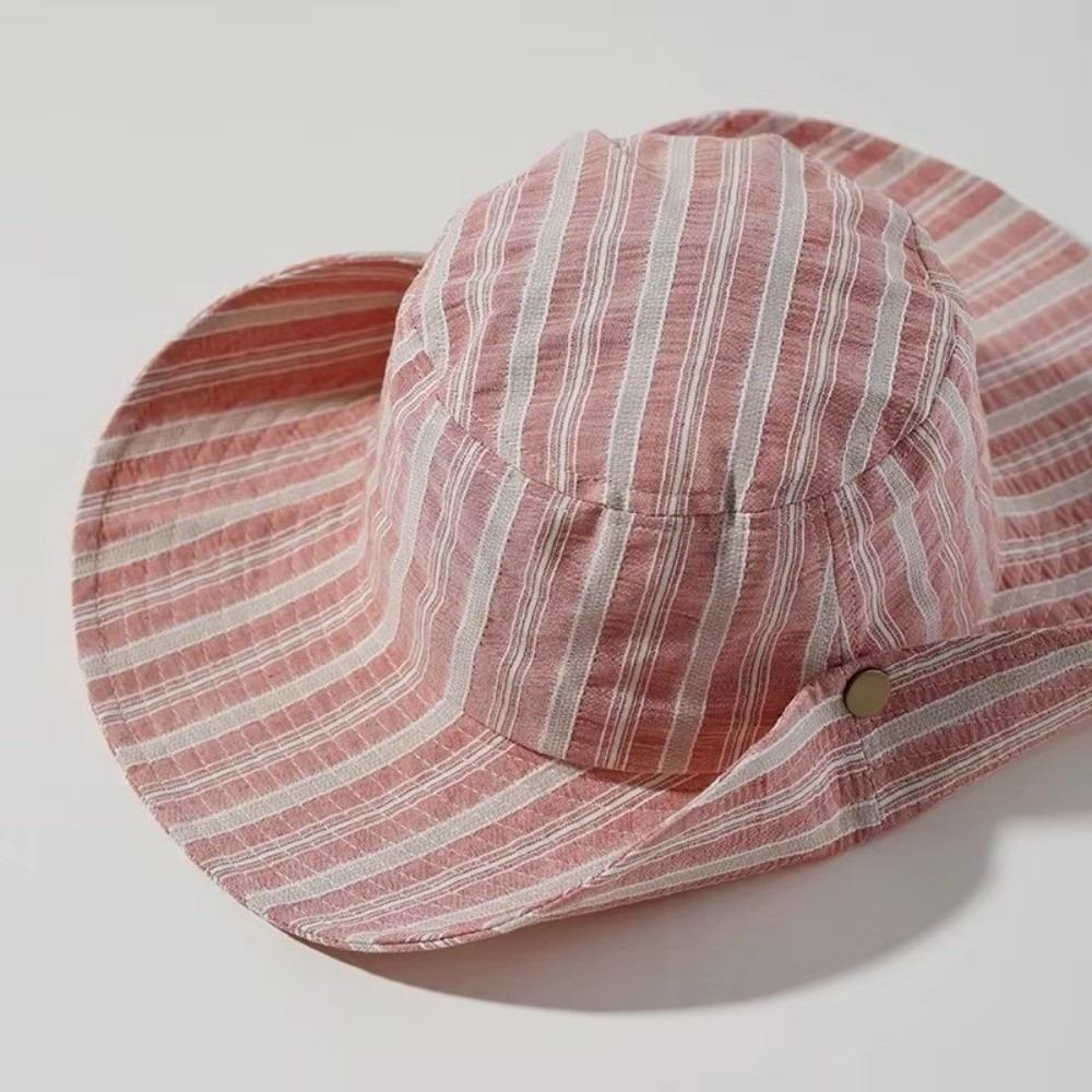Striped Pattern Korean Version Hat Simple Design Big Eaves Simple Travel Hat Korean Style Shading Function Striped Bucket Hat