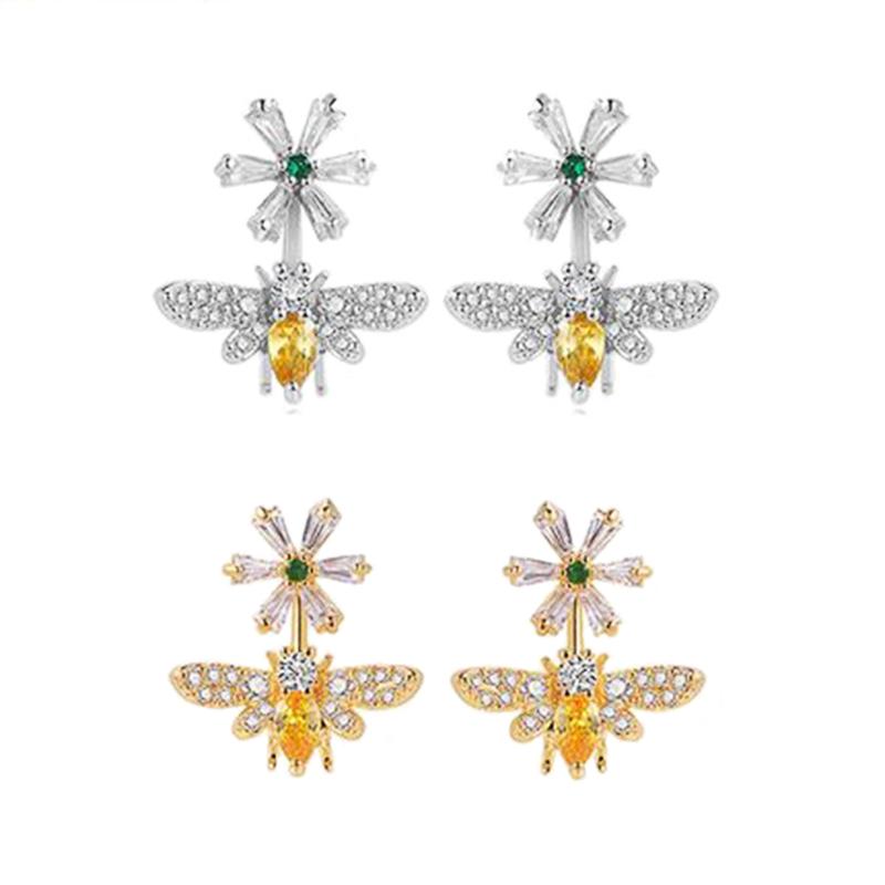 Милые и стильные женские серьги-пусеты в форме цветка и пчелы, золотого/серебряного цвета, для вечеринки, на каждый день, подарок для девушки, модная бижутерия