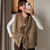 Women's Elegant Tweed Bow Waistcoat Autumn Winter Woolen O-Neck Sleeveless Vest Fashion Simple Outerwears