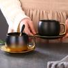 Ceramic Light Luxury Simple Matte Black Gold Champagne Coffee Cup with Saucer Spoon Set Unique Travel Couple Teacup Milk Mug