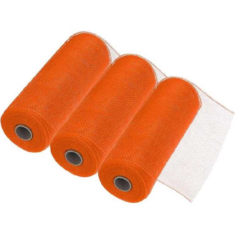 MECCANIXITY 3pcs 10 Inch Poly Burlap Mesh for Wreath, Decorative Mesh Fabric Ribbon 10 Yard for Fall Easter Christmas Flower Bow, Dark Green