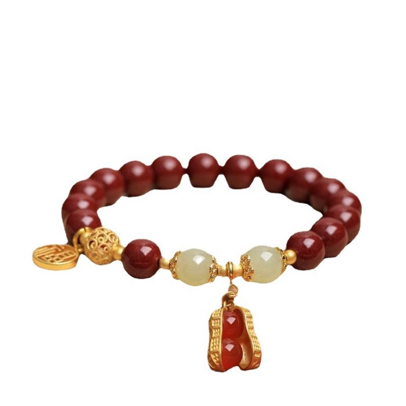 Good Luck Peanut Cinnabar Bracelet for Women S9Pure silver gold-plated peanut luxury niche rabbit bracelet birthday gift